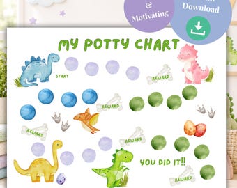 Printable Potty Training Chart, Dinosaur Potty Training, Potty Chart, Reward Chart, Potty Training Boys, Toddler Reward Chart