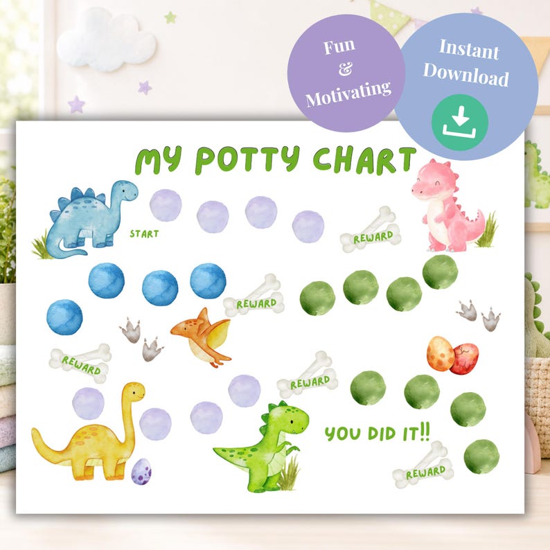 Printable Potty Training Chart, Dinosaur Potty Training, Potty Chart, Reward Chart, Potty Training Boys, Toddler Reward Chart image 1