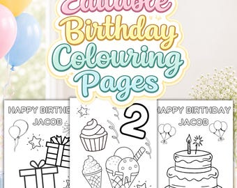 Dibujos para colorear de cumpleaños, Dibujos para colorear personalizados, Actividad de cumpleaños, Editables, Actividad de cumpleaños para niños, Láminas para colorear de cumpleaños