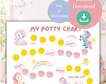 Printable Potty Training Chart, Unicorn Potty Chart, Reward Chart, Girls Potty Training, Potty Chart, Toddler Reward Chart
