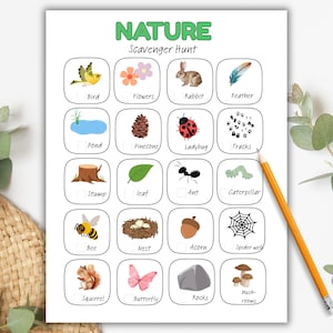 Nature Scavenger Hunt For Kids, Outdoor Nature Scavenger Hunt, Printable, Nature Hunt, Kids Outdoor Activity, Summer Activity, Nature Game