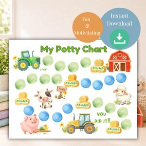 Printable Potty Training Chart, Tractor Potty Training, Potty Chart, Reward Chart, Potty Training Boys, Toddler Reward Chart