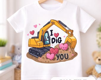 Toddler Valentine Excavator PNG, Boys Valentines PNG, Boys Valentine Shirt, Construction Truck with Hearts, Kids Valentine Excavator PNG