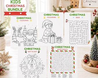 Juegos navideños imprimibles para niños, sopa de letras, laberinto, dibujos para colorear (PDF), actividad familiar navideña, fichas de trabajo navideñas