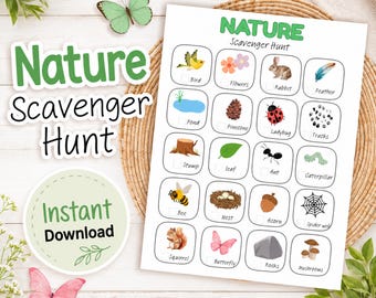 Nature Scavenger Hunt For Kids, Outdoor Nature Scavenger Hunt, Printable, Nature Hunt, Kids Outdoor Activity, Hike Activity, Nature Game