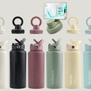 leakproof insulated water bottle, magnetic phone holder lid, straw lid, Stainless Steel, wellness, self-care, gifts, 1 litre, thermos