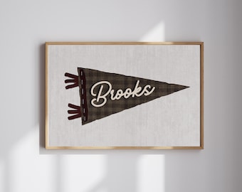 Personalized Name Pennant Flag Custom Baby Banner Vintage Plaid Wall Art BabyShower Birthday Gift Nursery Decor Boy Room Minimalist Print