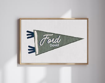 Personalized Name Pennant Flag Custom Baby Banner Vintage Wall Art Baby Shower Birthday Gift Nursery Decor Boys Room Minimalist Name Print