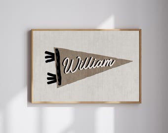 Personalized Name Pennant Flag Custom Baby Banner Vintage Wall Art Baby Shower Birthday Gift Nursery Decor Boys Room Minimalist Name Print