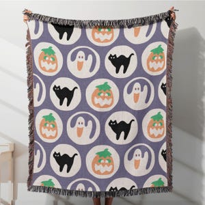 Halloween Sugar Cookie Woven Blanket, Retro Halloween Ghost, Pumpkin Black Cat, Halloween Cookies, pillsbury cookies, Ghost Gifts His & Hers