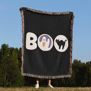 Ghost & Pumpkin Sugar Cookie Throw Blanket, Halloween Woven Blanket, spooky porch ghosts and pumpkins, , cozy fall decor, Halloween 2025