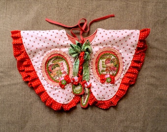 rainy days & strawberries adult sized large detachable collar, handmade from vintage recycled materials