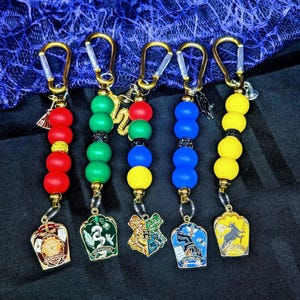 Wizard House keychains, Magic School keychains, Wizarding School House Keychain, Magic School accessories, Silicone Bead Keychain