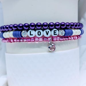 Purple Heart bead Valentine Stanley Tumbler bracelet set (3)