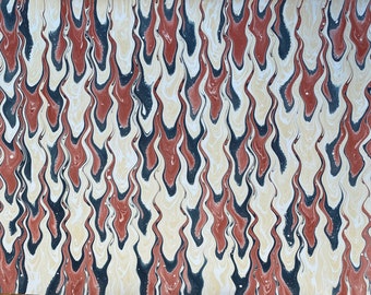 Marbled paper Featuring a Corsley Raked Pattern with Red, Black and Yellow Ochre