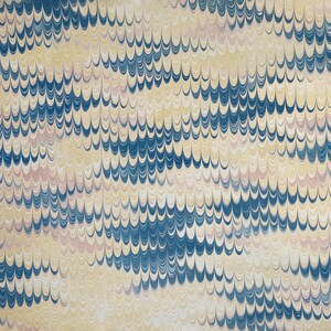 Marbled Paper Featuring a Medium Comb in Prussian Blue, Red Ochre, and Yellow Ochre.