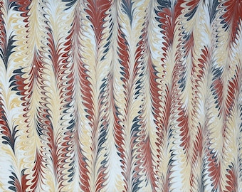 Marbled Paper Featuring a Drawn Medium Comb Pattern