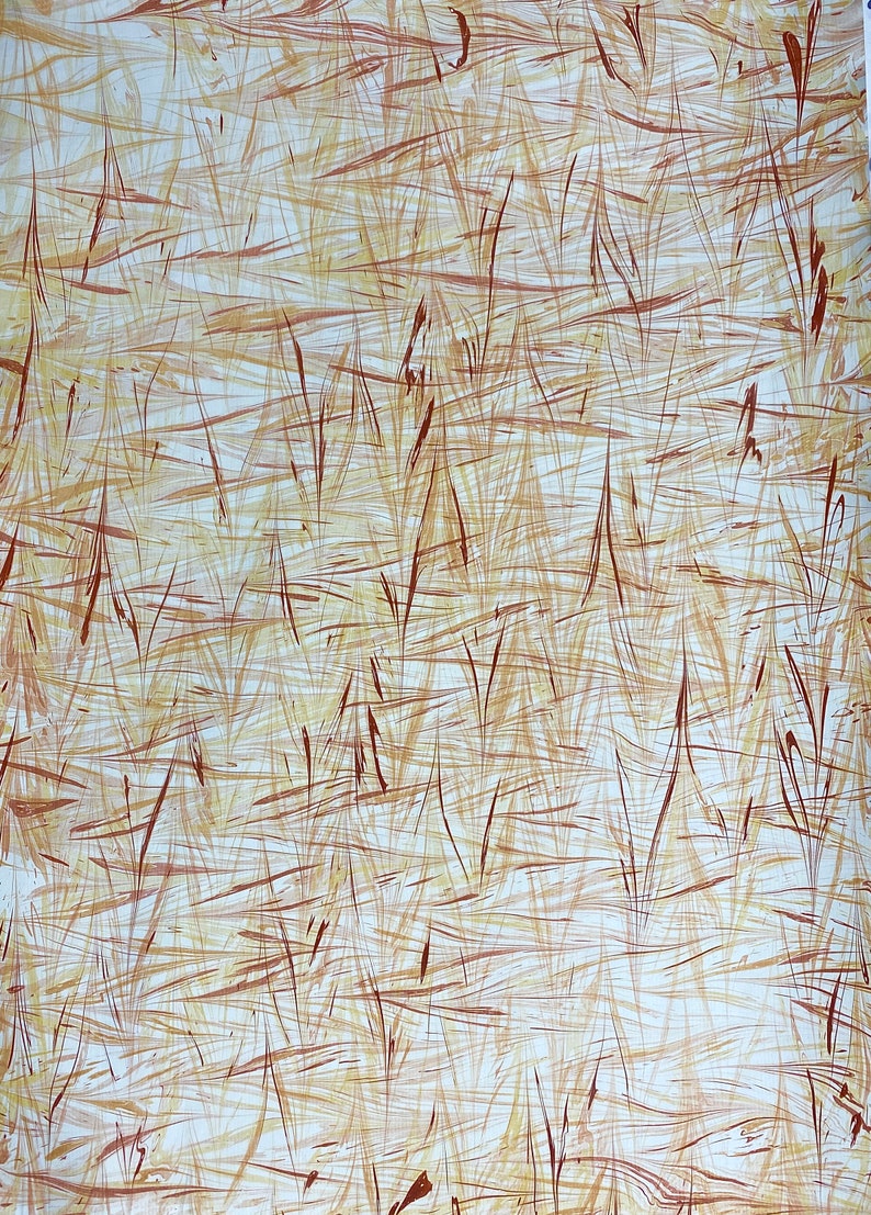 Marbled Paper with a Red and Yellow Wheat Pattern image 1