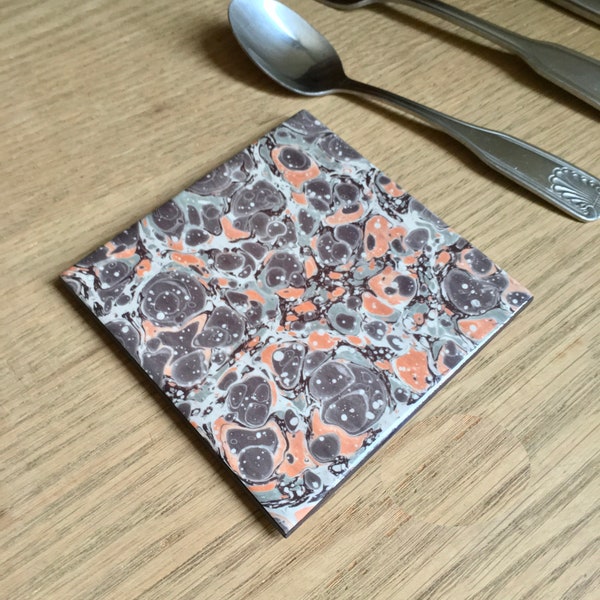 Ceramic Coaster with Marbled Paper Stone Pattern