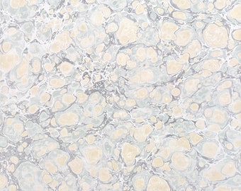 Marbled Paper with Stone Pattern Featuring Yellow Ochre, Pale Green, and Gray