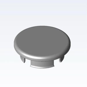 May include: A gray plastic plug with a rounded top and a cylindrical base with three tabs. The plug is designed to fit into a hole and provide a flush, finished appearance. The color is a medium gray.