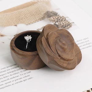 Birthday Custom Rose Engraved Wooden Ring Box Personalized Vintage Jewelry Box Wedding Gift,Proposal Ring Box,Anniversary Gift for Her