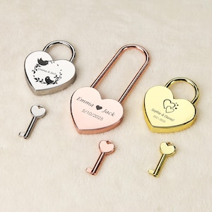 Cadeado de casamento com cadeado de coração | Cadeado gravado para casal | Cadeado de amor personalizado | Presente de aniversário | Presente para ele, namorado ou marido