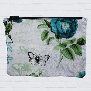 Tarot Card Holder | Unique Tarot Deck Holder | Tarot Bag | Tarot Pouch | Small Makeup Bag | Handmade Lined Zipper Pouch | Blue Floral Bag