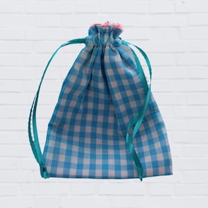 Tarot Card Holder | Tarot Bag | Unique Tarot Deck Holder | Tarot Pouch | Handmade Lined Drawstring Bag | Blue Gingham Tarot Bag Storage Bag