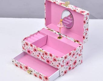 Personalised Ballerina Musical Jewellery Box– Custom Name Gift for Girls– Flower Music Box with Spinning Dancer– Keepsake Storage- Kids/Baby