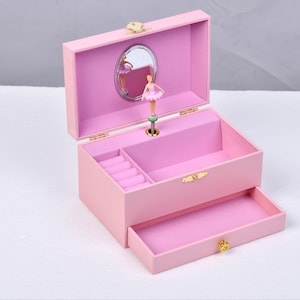 Personalisierte Ballerina Spieluhr Schmuckschatulle - individuelles Namensgeschenk für Mädchen - rosa Spieluhr mit drehender Tänzerin - Andenken-Aufbewahrung - Kinder / Baby