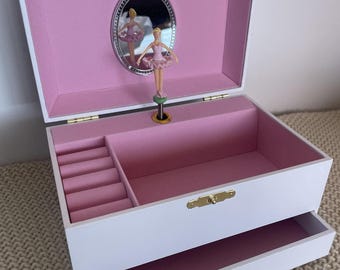 Personalised Ballerina Musical Jewellery Box – Custom Name Gift for Girls – Pink Music Box with Spinning Dancer– Keepsake Storage- Kids/Baby