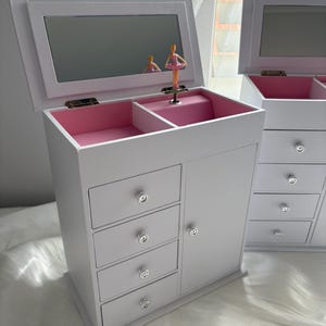 Personalised Ballerina Musical Jewelry Box – White Trinket Organizer Mirror & Drawers– Gift for Daughters, Kids Spinning Dancer Music Box
