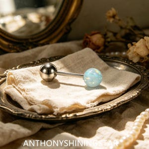Twisted Bar Sky Blue Opal Ball Cartilage Stud, 0.8mm Thin External Thread Screw Back Mini Opal Ear Piercing Jewelry