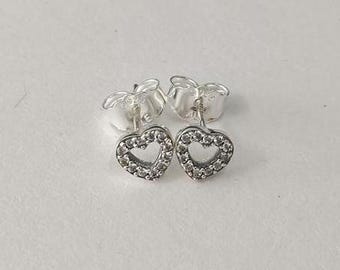 Silver S925 ALE Pandora Open Heart Stud Earrings