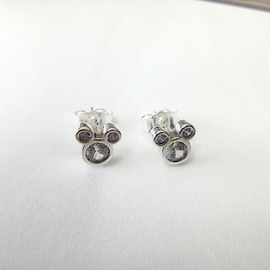 pandora  mickey silver stud earrings with cz