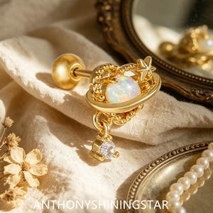 Guld Saturn Opal & CZ Skruvstift, Helix Tragus Smycken