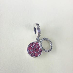 pandora scintillante disco rosso ciondolo doppio argento sterling