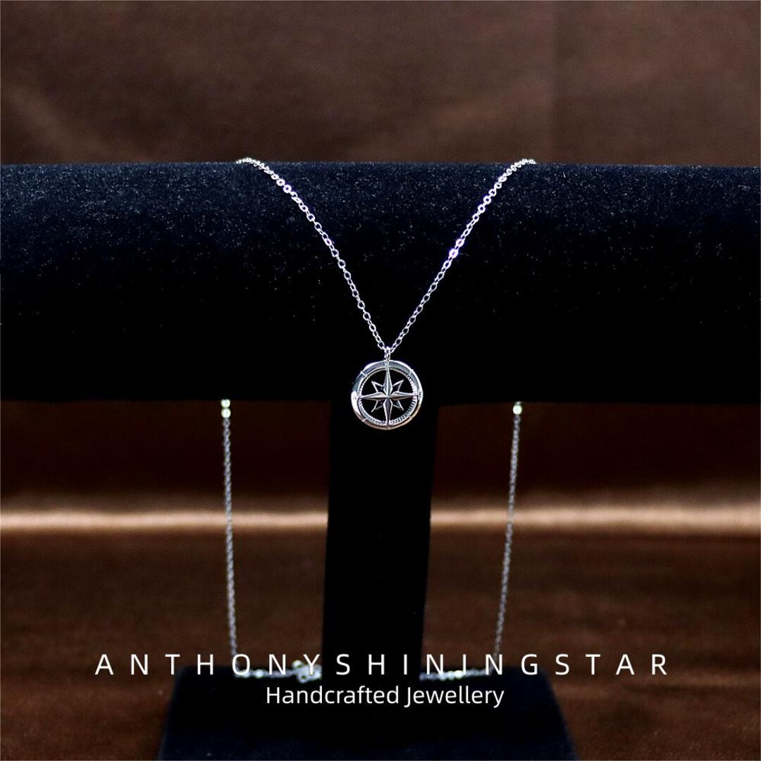 Eight-pointed Star Compass Couple Necklace - Sterling Silver Geometric ...