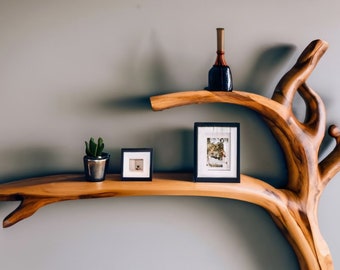 Made from natural wood Tree Decorative Wall Mounted Floating Bookshelf Solid Wood Bookcase Unique Housewarming Gift.