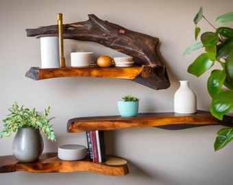 Made from natural wood Tree Decorative Wall Mounted Floating Bookshelf Solid Wood Bookcase Unique Housewarming Gift.