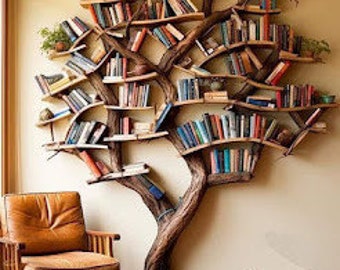 Made from natural wood Tree Decorative Wall Mounted Floating Bookshelf Solid Wood Bookcase Unique Housewarming Gift.