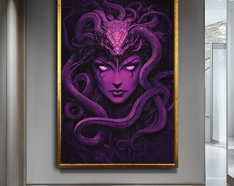 Powerful Medusa Art | Snake-Headed Goddess Wall Decor | Mythological Canvas Painting for Bold Home Design | Dark Fantasy Artwork