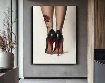 Classic Black High Heeled Shoes Canvas Art, Sexy Woman Canvas Art, Modern Wall Decor