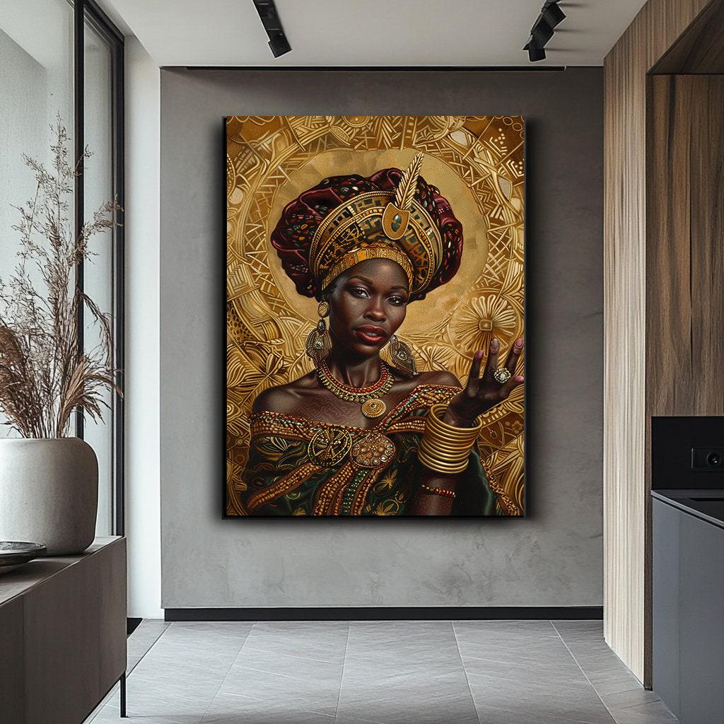 African Woman With Gold Accents Canvas Art - Elegant Cultural Portrait ...