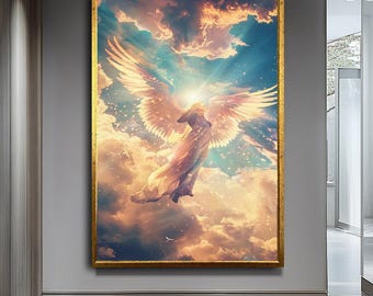 空飛ぶ天使のアート - 天上の天使のキャンバスプリント、天国のような