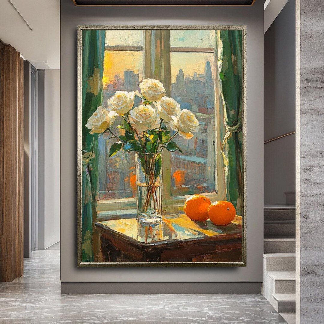 Flower Vase by the Window Still Life Art | Elegant Floral Painting ...
