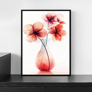 Jarrón floral minimalista para pared – Impresión botánica suave en acuarela – Póster floral moderno para decoración escandinava