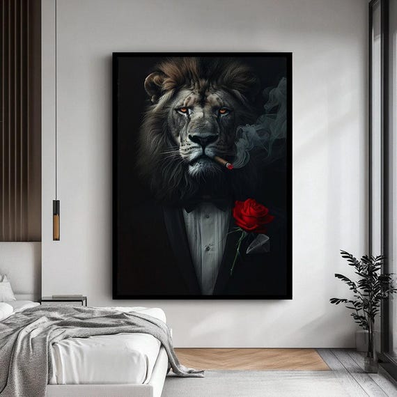 cigarette lion Lion Smoking Cigarette Canvas Art,lion Man Smoking Cigar in Suit Canvas,  Wall Art Canvas Design, Framed Canvas Ready to Hang