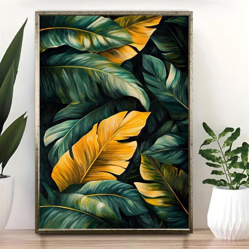 Tropical Leaves Wall Art – Banana Leaf Botanical Print – Green and ...